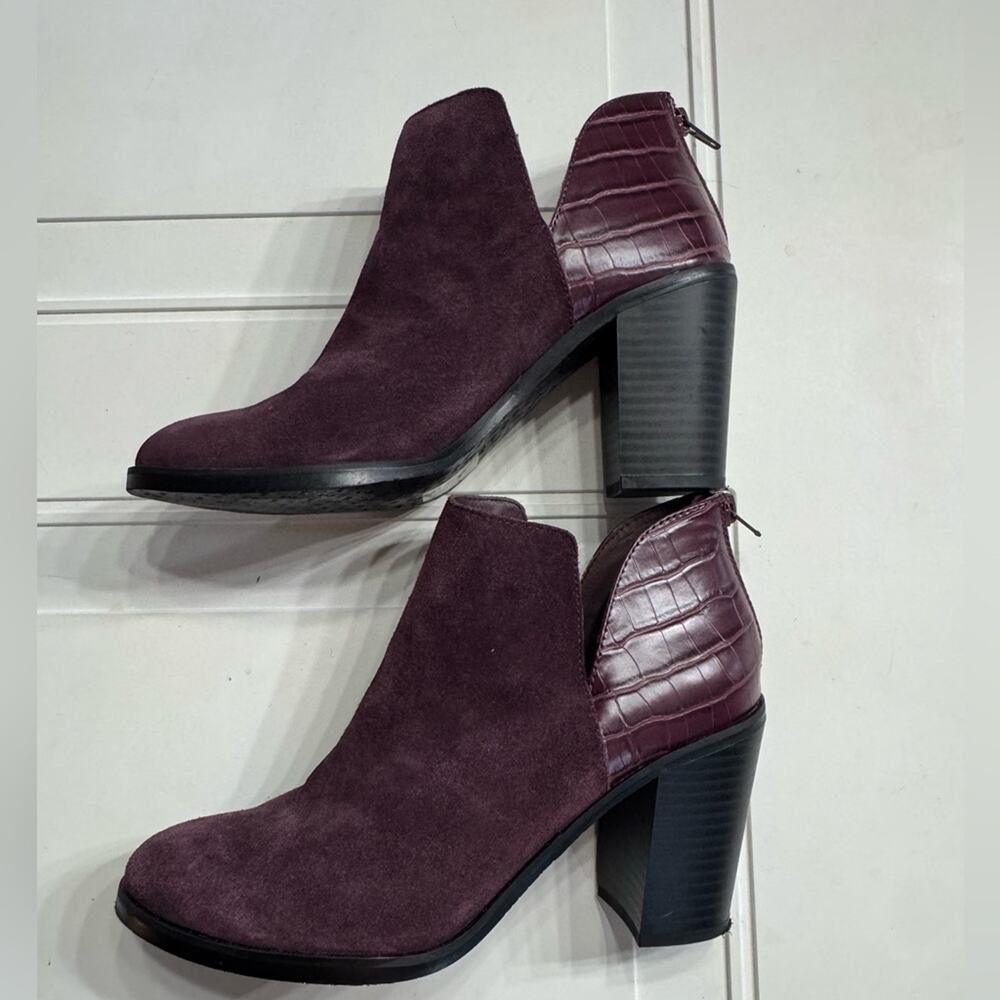 Dolce Vita DV Womens Size 8.5 Burgundy Suede Croc 3.5" Heel Ankle Bootie Shoes - Picture 2 of 7